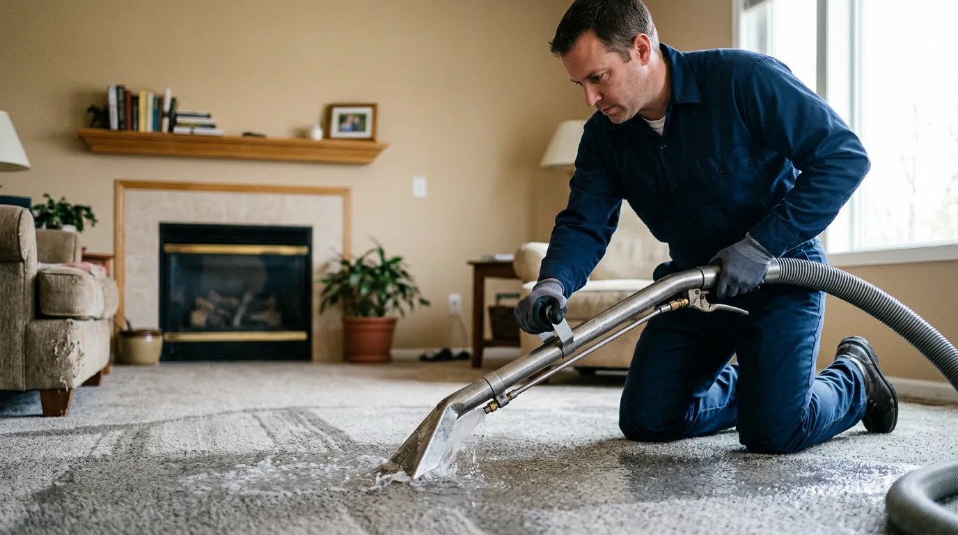 Water damage restoration technician working near Granger, IN